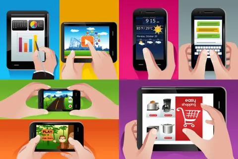 People using tablet and cell phones 스톡 일러스트