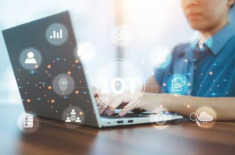 People using technology smart home internet of thinks. IOT internet of thin.. Stock Photos