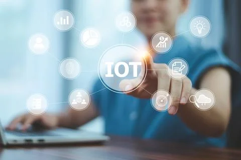 People using technology smart home internet of thinks. IOT internet of thin.. Foto stock