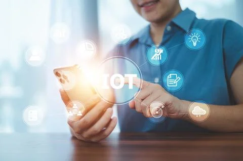 People using technology smart home internet of thinks. IOT internet of thin.. Stock Photos
