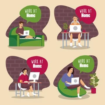 People using technology work at home イラスト素材