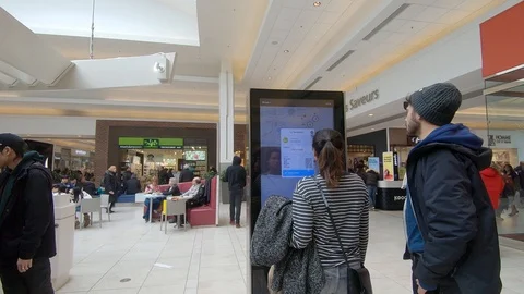 People Using Touchscreen Information Kiosk in a Shopping Mall Stock Footage 105186089