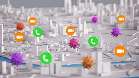 People Using Video Call Through Pandemic in The City. Social Distancing Conce Stock Footage 128197336