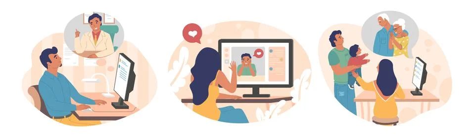 People using video chat app, vector flat isolated illustration Stock Illustration