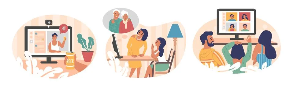 People using video chat app, vector flat isolated illustration Illustrazione stock