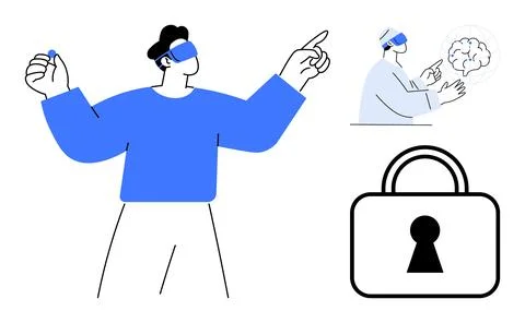 People Using Virtual Reality Headsets and Understanding Brain Activities Wh.. Stockillustratie