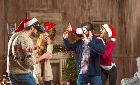 People using virtual reality headsets Stock Photos