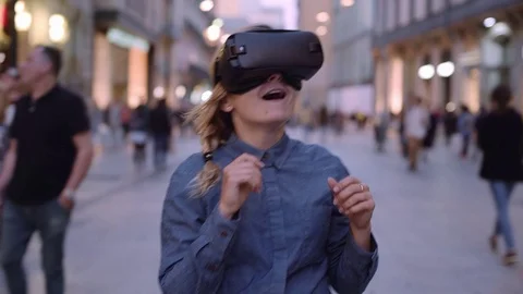 People using vr headset outside Stock-Footage 75585457