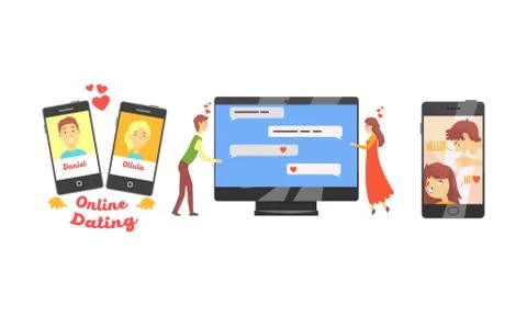People Using Website or Mobile Application for Dating or Searching for Romantic Ilustración de archivo