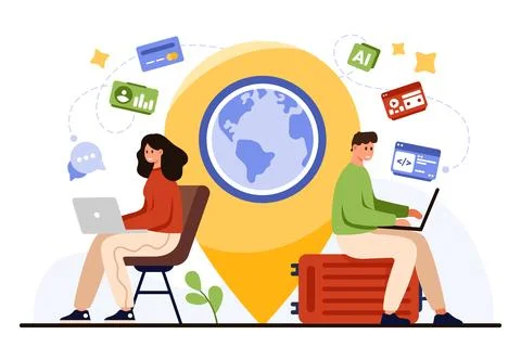 People Using WiFi Hotspot for Remote Work Stockillustratie