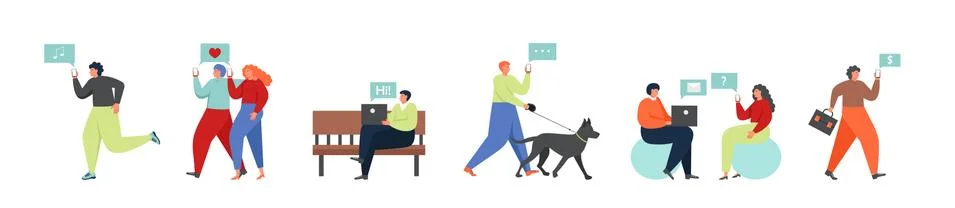 People using wireless connection, vector flat isolated illustration Illustrazione stock