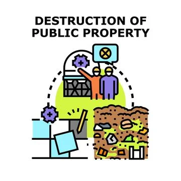 People vandalizing public property causing infrastructure destruction Stock Illustration