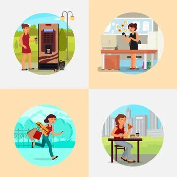People with various addictions vector flat illustration Stock Illustration