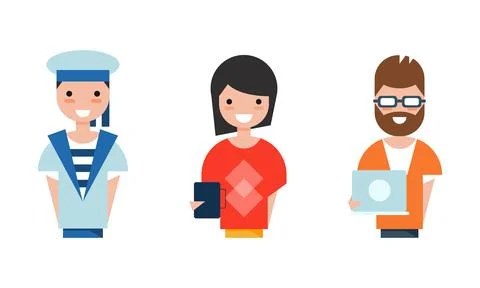 People of Various Professions Set, Programmer, Businesswoman, Sailor Characters Stock Illustration