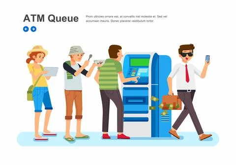 People with various proffesion line up in front of ATM machine isometric vect Stock Illustration