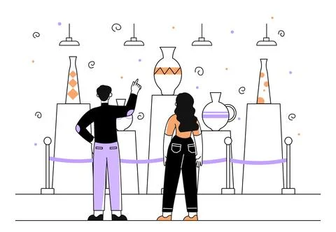 People in vase museum vector linear Stock Illustration