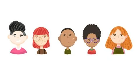 People vector avatars collection. Interesting cartoon faces. Stock Illustration