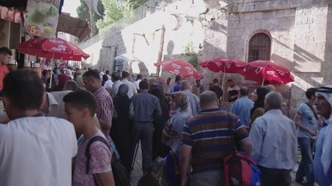 People in the vicinity of Via Dolorosa Stock Footage 86222378