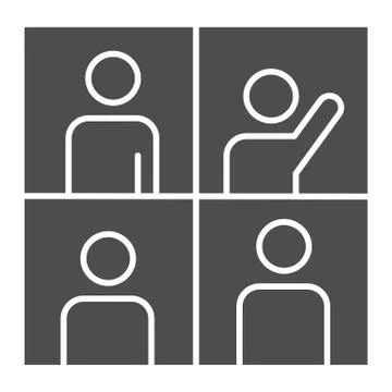 People in video conference solid icon, remote work concept, learning or meeting Stock Illustration