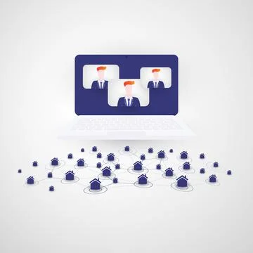 People on Videoconference from Home Office - Work at Home and Make Social C.. Stock Illustration