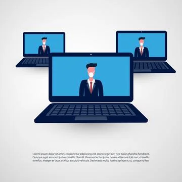 People on Videoconference from Home Office - Work at Home and Make Social C.. Stock Illustration