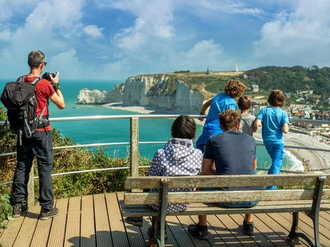 People view from the back white cliffs Stock Photos