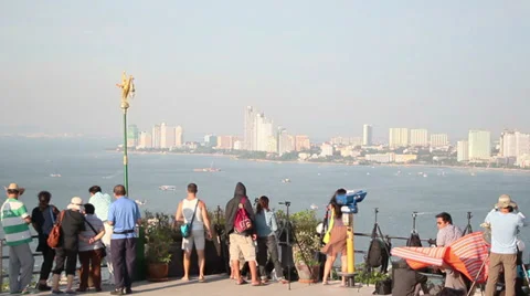 People on view point of Pattaya Stock Footage 34195378