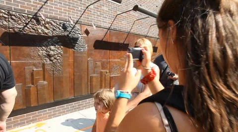 People viewing 9/11 memorial Stock Footage 33749618