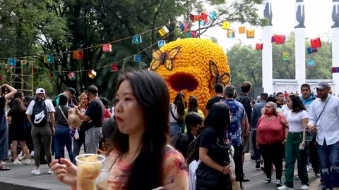 People visit Chapultepec Forest celebrating the Day of the Dead Stock Footage 242993327