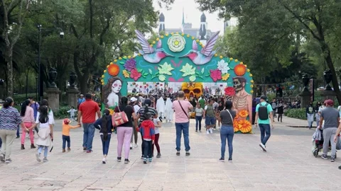 People visit the Chapultepec forest that is full of decorations Stock Footage 242993149