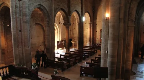 People visit medieval San Leo cathedral in San Leo, Italy.-1 Stock-Footage 60110341