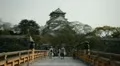 People Visit Osaka Castle Park Pedestrian Cross Arch Bridge Sightseeing Landmark HD Footage