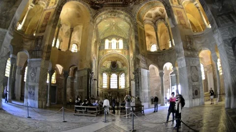 People visit San Vitale basilica in Ravenna, Italy. Stock Footage 59794611