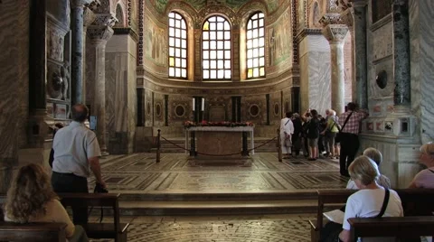 People visit San Vitale basilica in Ravenna, Italy. Stock Footage 59795782