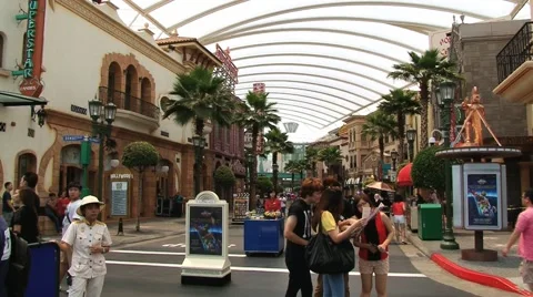 People visit Universal studio theme park at Sentosa island, Singapore. Stock Footage 62073016