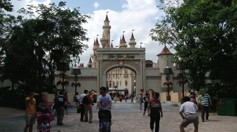People visit Universal studio theme park at Sentosa island, Singapore. Stock Footage 62073662