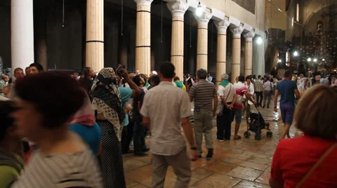 People visiting a church in bethlehem Stock Footage 32152369