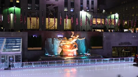 People visiting the ice rink at Rockefeller Center, New York City, USA Stock Footage 319654015