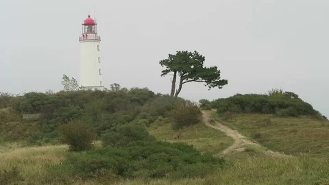 People visiting lighthouse of Hiddensee isle (Germany) Video stock 69799893
