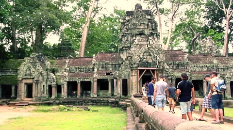 People visiting stone temple Stock Footage 52901886