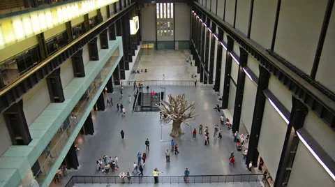 People visiting the Turbine hall in the Tate Modern Gallery. Stock Footage