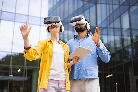 People in VR Experience 스톡 사진