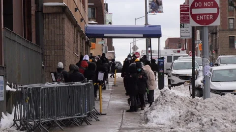 People wait in line for corona testing ,queens NY USA-01,22,2021 Stock Footage 154439326