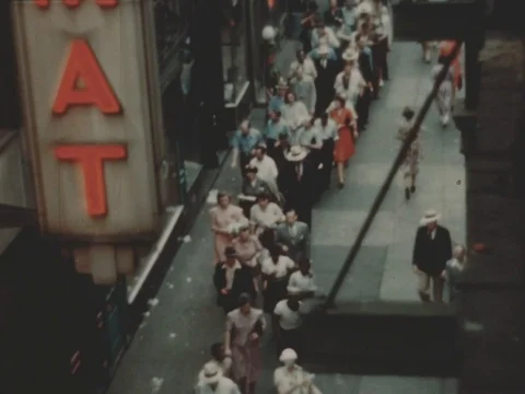 People wait in long queue to purchase newspapers during strike - 1945 Stock Footage 112200657
