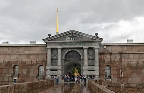 People wait out the rainfall in The Peter and Paul Fortress. St Petersburg. R Stock Photos