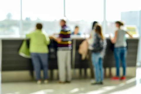 People wait in a queue the operator to register 스톡 사진