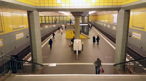 People wait for train at Hermannplatz ubahn subway station, Berlin, Germany Stock Footage 61888799