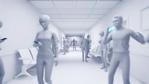 People waiting and using their mobile phones on the corridor, 3D animation Stock Footage 301612294