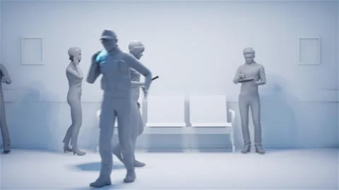People waiting and using their mobile phones on the corridor, 3D animation Stock Footage 301612631