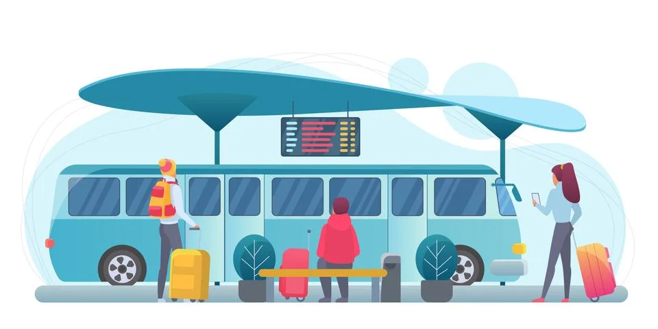 People waiting bus flat vector illustration 스톡 일러스트